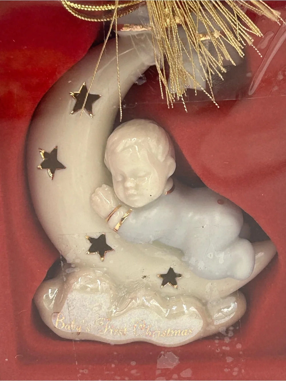 Lenox White Porcelain Baby on Moon Ornament
